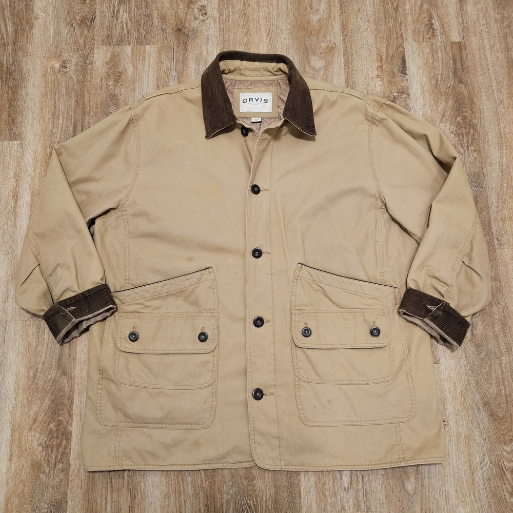 Orvis Chore Coat Mens 3XL XXXL Tan Quilt Lined Corduroy Collar Field Jacket‎
